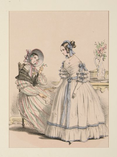 NOVIEMBRE 1838. Vestido pañuelo de pelo de cabra con rayas de pedrería; de Paul Gavarni