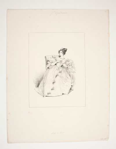 VESTIDO DE BOLA. Peinado Jouenne, flores Nattier. de Paul Gavarni