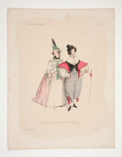 TRAVESTISSEMENS (sic) ORIGINALES para los bailes de 1834. Nos. 2 y 3. de Paul Gavarni