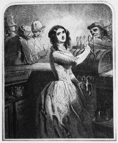 La camarera en el mostrador, dibujo de Gavarni. de Paul Gavarni
