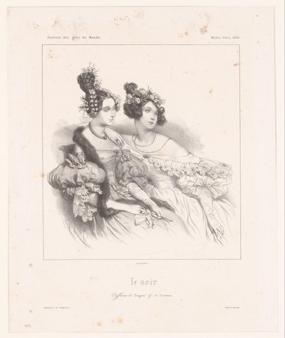 Dos peinados de mujer para combinar con vestidos de noche Le soir (título sobre objeto) de Paul Gavarni