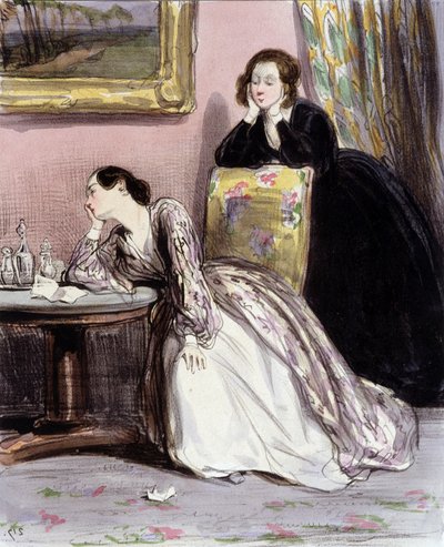 Dos mujeres conversando sobre amantes, "Fourreries de femmes", Gavarni, c. 1840 de Paul Gavarni