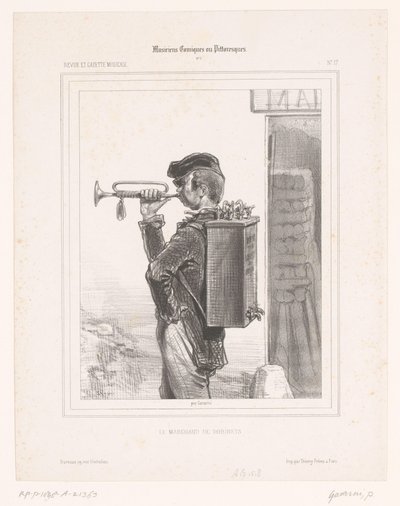 Vendedor de grifos toca la trompeta Le marchand de robinets (título sobre objeto) Músicos cómicos (título de la serie) Musicians Comiques ou Pittoresques (título de la serie sobre el objeto) de Paul Gavarni