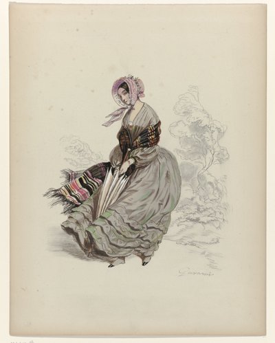 Mujer, caminando al viento, con sombrilla, 1840 de Paul Gavarni