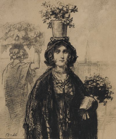 Llevamos muchas flores esta primavera, especialmente en sombreros Revista de Moda, plat..., 1853 de Paul Gavarni
