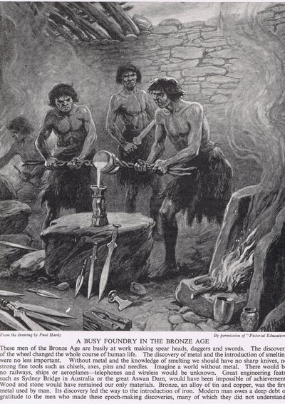 Una fundición ocupada en la Edad del Bronce, ilustración de 