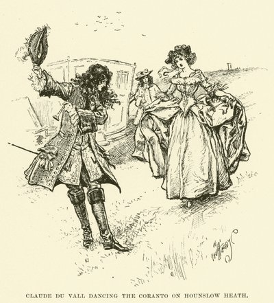 Claude du Vall bailando el Coranto en Hounslow Heath (grabado) de Paul Hardy