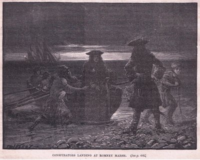 Conspiradores desembarcando en Romney Marsh AD 1696 de Paul Hardy