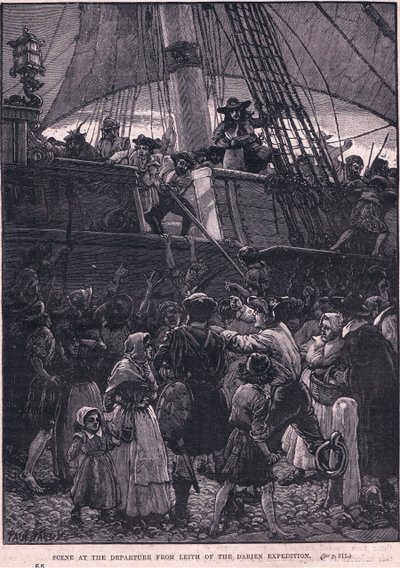 Escena de la partida de Leith de la expedición de Darien en 1698 de Paul Hardy