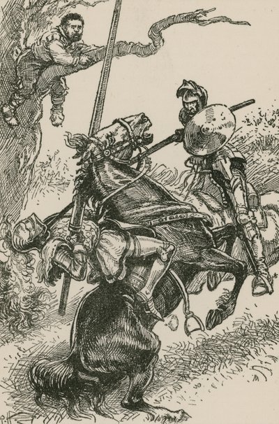 El Caballero de los Espejos fue apresurado, a pesar de sí mismo, sobre la grupa de su caballo de Paul Hardy
