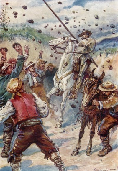 Apedrearon a Don Quijote con una lluvia de piedras de Paul Hardy