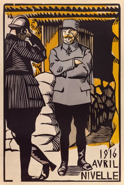 La ofensiva del general Nivelle durante la batalla de Verdún, abril de 1916 (xilografía en color) de Paul Hermann