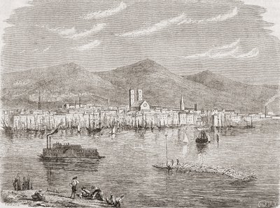 Montreal en la década de 1860, grabado por Auguste Trichon (n.1814) de Paul Huet