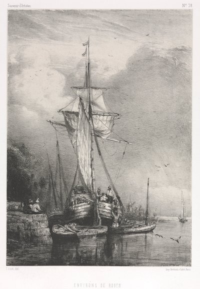 Recuerdos de Artistas No. 78: Seis Marinas: Alrededores de Rouen, 1832 de Paul Huet