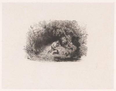 Impresión del título con un hombre leyendo con un perro en un bosque
Varias representaciones de Paul Huet (título de la serie)
Six Eaux-Fortes (título de la serie) de Paul Huet