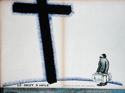 La cruz cristiana y el derecho de asilo, ilustración de "Parlons Francais". de Paul Iribe