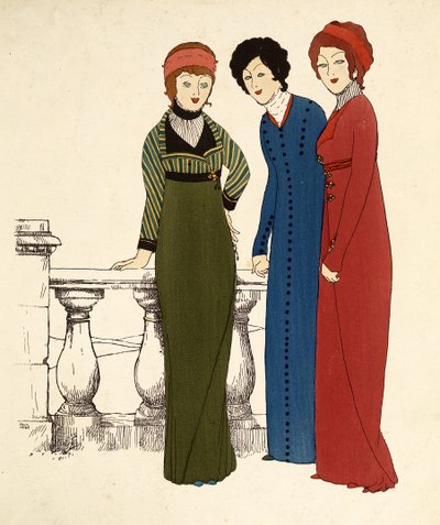 Tres damas en vestidos de Paul Iribe