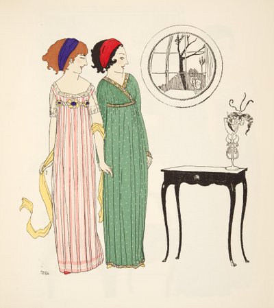 Dos vestidos de día de línea imperio de Les Robes de Paul Poiret pub. 1908 de Paul Iribe