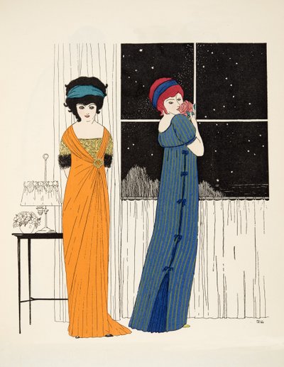Dos vestidos de línea imperio de Les Robes de Paul Poiret pub. 1908 de Paul Iribe