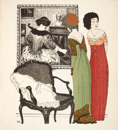 Dos vestidos de línea imperio de Les Robes de Paul Poiret pub. 1908 de Paul Iribe