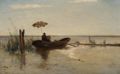 Un pintor, posiblemente el artista W.B. Tholen, trabajando en una barca en un día soleado de Paul Joseph Constantin Gabriel