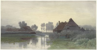 Casas de campesinos en la niebla de la mañana de Paul Joseph Constantin Gabriel