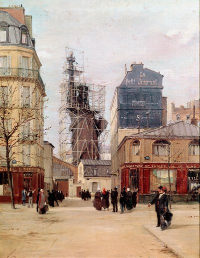 La Libertad iluminando el mundo. La estatua de la Libertad hecha por Frédéric Auguste Bartholdi (1834-1905) en la fundición Gayet, rue de Chazelles cerca del Boulevard de Courcelles en París antes de partir hacia Nueva York en 1883. de Paul Joseph Victor Dargaud