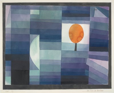 El mensajero del otoño (gradación verde/violeta con acento naranja) de Paul Klee