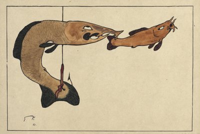 Sin título Dos peces, uno en un anzuelo, 1901 de Paul Klee