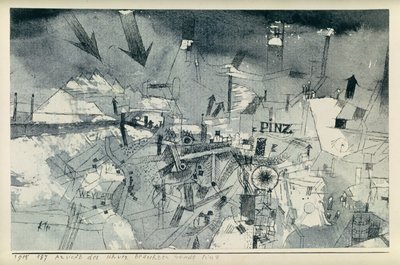 Vista de la ciudad de Pintz, gravemente amenazada de Paul Klee