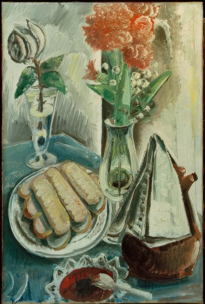 Naturaleza muerta con cafetera, flores y pasteles de Paul Kleinschmidt