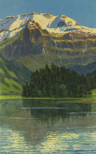 Balnearios suizos: Lenk i S, Lago de Lenk y Wildstrubel (litografía en color) de Paul Kutscha