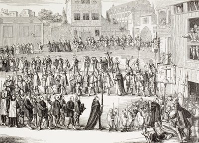 Procesión del Auto-Da-Fe, o Acto de Fe, en España. Según un grabado del siglo XV. de Paul Lacroix