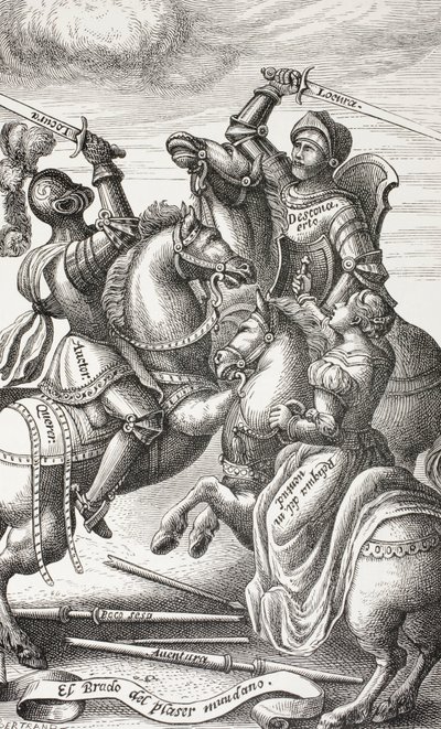 Caballería representada por figuras alegóricas. Caballeros luchando a caballo. Según una lámina de cobre del siglo XVI. de Paul Lacroix