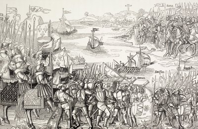 Desembarco de los cruzados en Damietta, Egipto, en 1249, durante la Séptima Cruzada. de Paul Lacroix