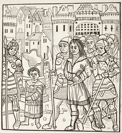 El rey San Luis, Luis IX de Francia, y sus dos hermanos, Alfonso y Carlos, son capturados por los sarracenos tras la batalla de Fariskur, en abril de 1250, durante la Séptima Cruzada. de Paul Lacroix