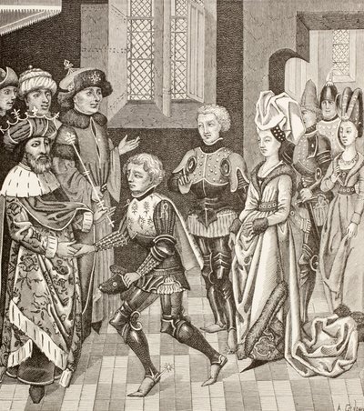 Recepción de Gautier-Sans-Avoir por el rey de Hungría, que le permite atravesar su territorio con los cruzados durante la Primera Cruzada. de Paul Lacroix
