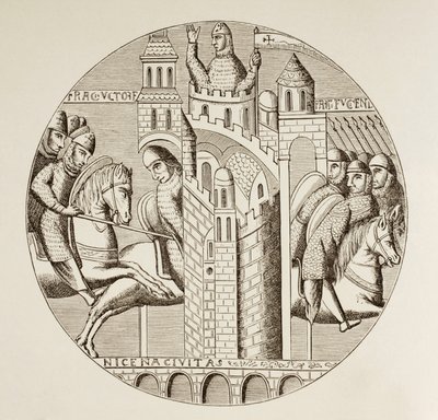 La toma de Nicea, Turquía, por los cruzados en 1097. De una ventana de la iglesia de la abadía de San Denis, hoy destruida. de Paul Lacroix