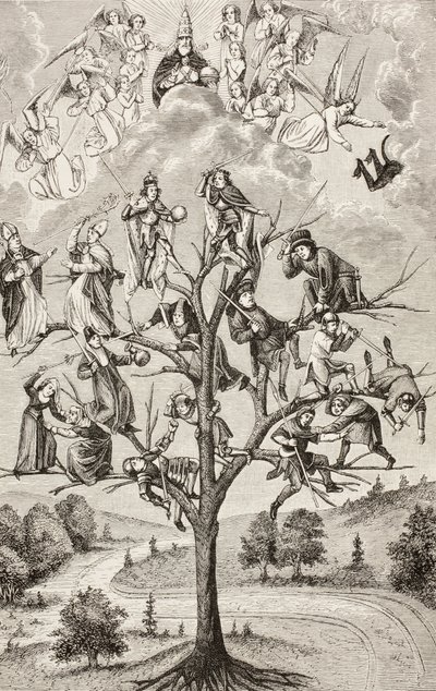 El Árbol de las Batallas. Figuras alegóricas que representan la discordia existente entre las clases sociales. Según un manuscrito del siglo XV. de Paul Lacroix