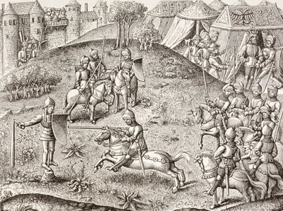 La efigie giratoria de un caballero. Según una miniatura de las Chroniques de Charlemagne del siglo XV. de Paul Lacroix