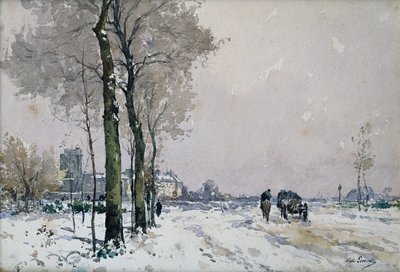 Las afueras de un pueblo, invierno (óleo sobre lienzo) de Paul Lecomte