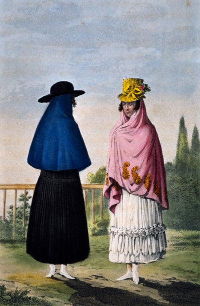Mujer de la montaña y mujer de la llanura, grabado de Paul Legrand, Colombia de Paul Legrand