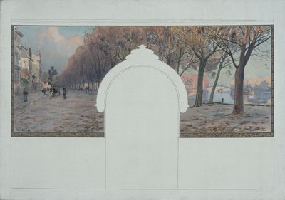 Boceto para el Ayuntamiento de Asnières: Paisaje. Quais de la Seine à Asnières, hacia 1901 (óleo sobre tinta negra sobre lienzo) de Paul Léon Felix (attr. to) Schmitt