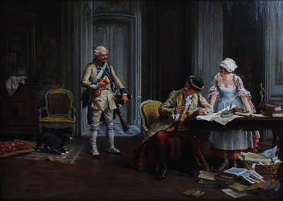 Le Billet de Logement. Óleo sobre tabla, firmado y fechado P Jazet 1879 de Paul Léon Jazet