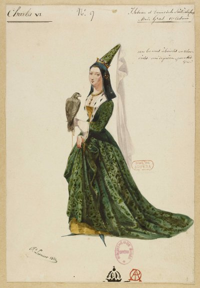 Isabelle de Baviera. Diseño de vestuario para la ópera Charles VI de Fromental Halévy, 1843 de Paul Lormier
