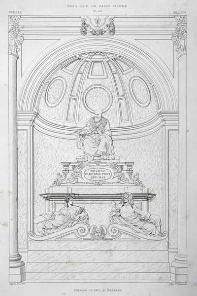 Monumento funerario del Papa Pablo III (Farnese), grabado de El Vaticano y la Basílica de San Pedro de Paul Marie Letarouilly