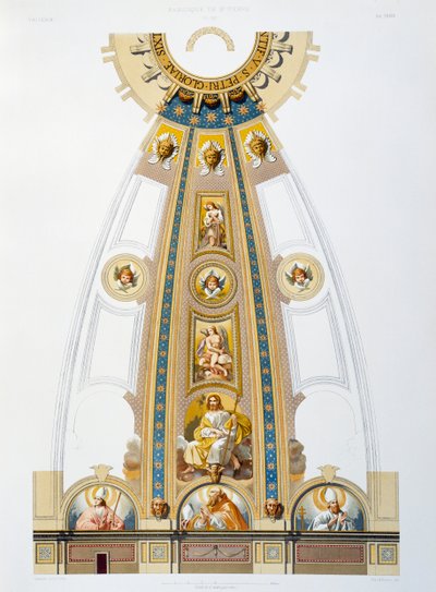Decoración de mosaico de la gran cúpula, cromolitografía de El Vaticano y la Basílica de San Pedro de Paul Marie Letarouilly