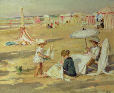 Madre con sus hijos en la playa de Paul Michel Dupuy