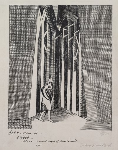Una ilustración en madera para "El Rey Lear", Acto 2 Escena III de Paul Nash