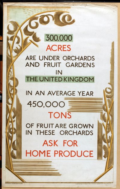 Home Produce, de la serie "Home Gardens for Home Markets" (litografía en color) de Paul Nash